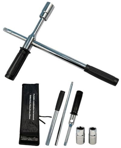 FACAIIO Llave de amarre extendida cruzada plegable para herramientas de hierro de neumáticos resistentes con enchufes de 17192123 mm para reparación de automóviles y maquinaria de construcción