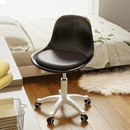 HDHNBA Silla de Oficina para el Hogar - Silla de Maquillaje Sin Brazos con Cojín Acolchado Suave, Silla Giratoria de Escritorio de 360°, Adecuada para Dormitorio y Estudio