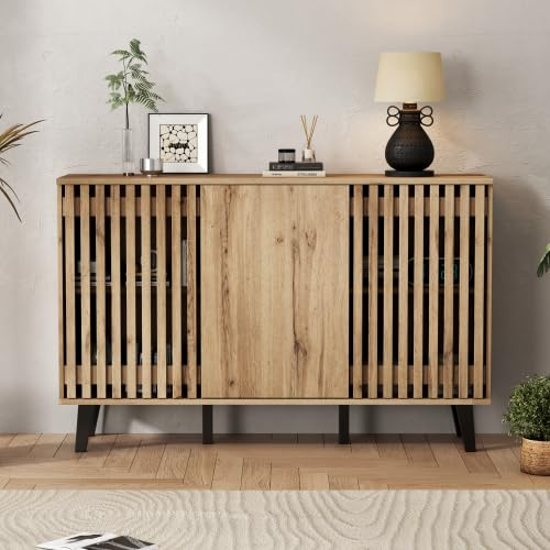 ZKLOEP Armario lateral de 150 x 40 x 95 cm, mesa auxiliar para salón, aparador, armario ancho de 3 puertas, 6 compartimentos divididos. Adecuado para sala de estar, dormitorio, oficina y entrada