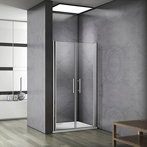 Porte de douche pivotante 95x197cm pivotante 180° 6mm Verre anti-calcaire installation en niche porte de douche
