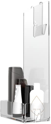 AGPLEX Porta Shampoo Doccia da Appendere in vetro acrilico plexig. cm 24x20xh45, mensola doccia con porta asciugamani, organizer Bagno (Senza Mensolina, Spessore fino a 15mm) - Made in Italy