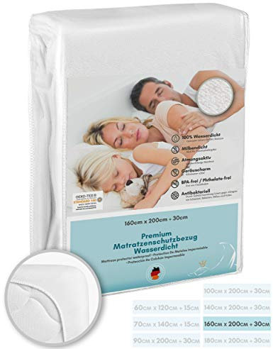 Luxusfeder - Matratzenschutz wasserdicht 160x200 cm - Matratzenschoner Öko-Tex - Bester Nässeschutz - Sanitized® Hygieneschutz gegen Milben, Bakterien - optimal für Allergiker - atmungsaktiv