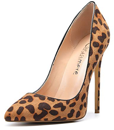 Castamere Womens High Heels Slip-on Pumps Pointed Toe Stilettos Court Shoes 4.7IN Heeled Brown Leopard Suede Shoes UK 5