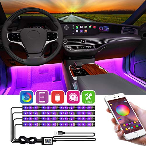 [Función de Cambio de sincronización de música] Luces LED Interiores para automóviles, controladas por Aplicaciones, Puerto USB, Luces LED Multicolores para Interiores como Luces ambientales