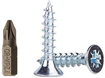 Lote de 100 tornillos para madera de acero galvanizado de 2,5 x 20 mm, tornillos de cabeza Pozi-Drive, fijadores, avellanados, tornillos de aglomerado (100 unidades)