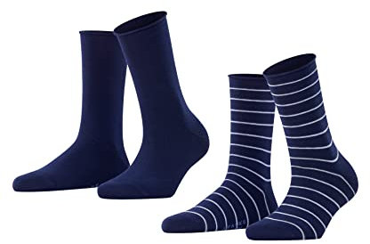 FALKE Damen Socken Happy Stripe Multipack W So Baumwolle gemustert 2 Paar, Blau Royal Blue 6000, 35-38