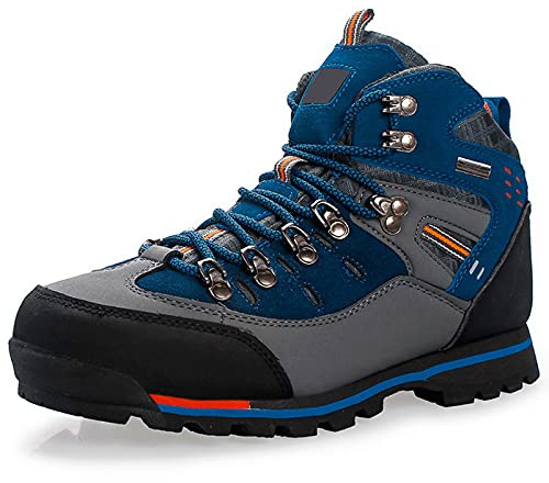 YUHAI Bottes de randonnée en Cuir pour Hommes, Chaussures de Marche à l'usure de Haut Niveau, Chaussures de Montagne en Plein air antidérapantes Respirantes étanche,Blue-47(UK 12.5)