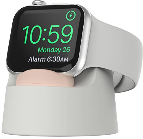 Sinjimoru Silicone Charging Station Dock for Apple Watch Ultra & Series 3-9, Height-adjustable Stand - Ivory