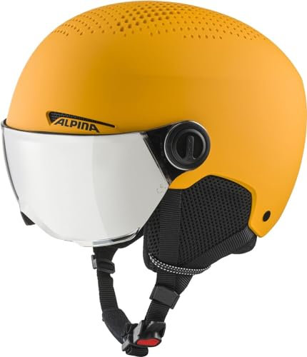 ALPINA ZUPO Visor Q-LITE - hochwertiger & sicherer Skihelm für Kinder, mit abnehmbaren Ohrenpolstern, mit kontrastverstärkendem Visier - Burned-Yell. matt - S (48-52 cm)