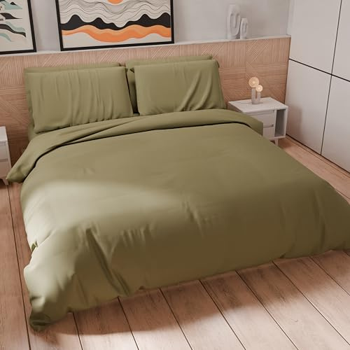 PETTI Artigiani Italiani - Ett och ett halvt påslakan, påslakan och örngott i mikrofiber, enfärgad lera, 100% tillverkad i Italien