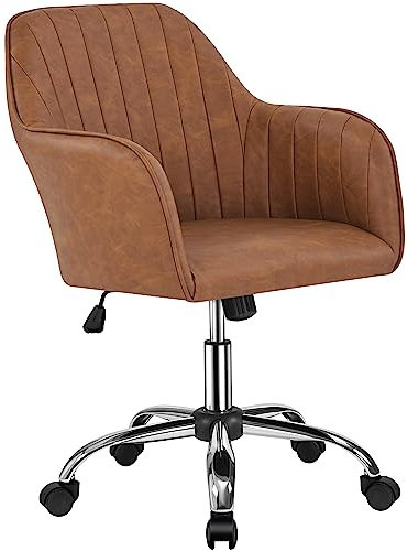 Yaheetech Homeoffice Stuhl, Schminkstuhl, Schreibtischstuhl, höhenverstellbar Drehstuhl, Bürostuhl mit gepolstertem Samtstoff, für Arbeitszimmer, Schlafzimmer, bis 136 kg belastbar, Retrobraun
