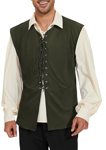 Pirate Vest Men Renaissance Costume Men Medieval Halloween Army Green M