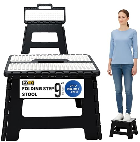 MY DIY Folding Step Stool 9 Inch (22cm) Lightweight Heavy Duty Strong Plastic Stool For Kids & Adults With Easy Carry Handle 150KG Weight Capacity Portable Footstool