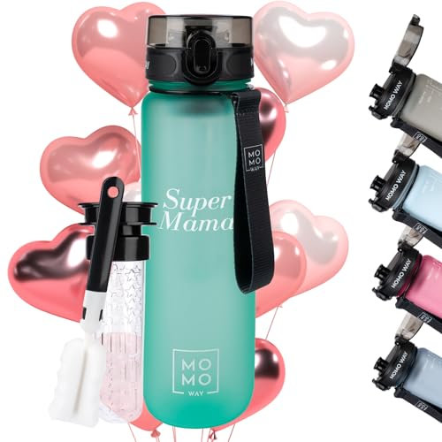 MOMO WAY Super Mama Trinkflasche Tritan Wasserflasche Mit Früchtebehälter Wiederverwendbare Geschenk Mutter BPA-Frei 1-Klick Verschluss Super Mama 1000ml