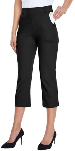 Willit Women's Capri Pants Dress Yoga Capri Stretch Business Work Casual Capris Straight Leg Office Pants 21 Black L