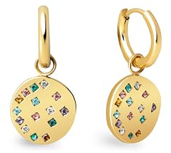 SINGULARU - Pendientes Aro Bling. Colgante de Acero Inoxidable con Baño en Oro de 18Kt. Cierre Congo/Click. Joyas para Mujer