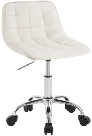 WOLTU Schreibtischstuhl Kinder, Schminkstuhl Sitzhocker Rollhocker Arbeitshocker, 360° drehbar höhenverstellbar, Drehstuhl Samt, Bürohocker mit Rollen, Cremeweiß, BS153cm