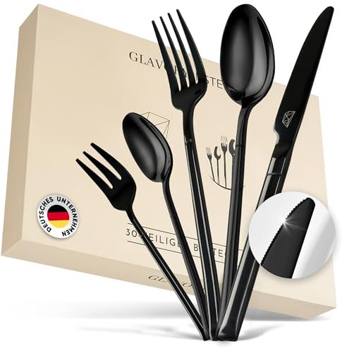 Glavory Stellar - Besteck Set Schwarz aus festem Edelstahl - Besteck für 6 Personen 30teilig - rostfreier 18/8 Edelstahl - schwarzes Besteck spülmaschinenfest mit edler Verpackung