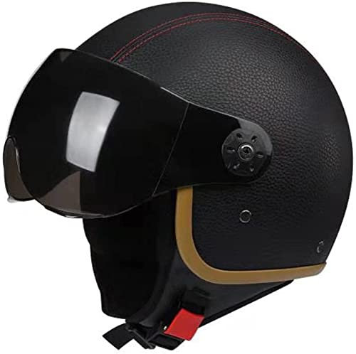 Medio Casco De Motocicleta De Cuero Retro Casco Jet Retro De Cara Abierta Casco De Motocicleta De Media Concha Casco Protector Para Hombres Y Mujeres Aprobado Por DOT/ECE A,XL=60-61CM