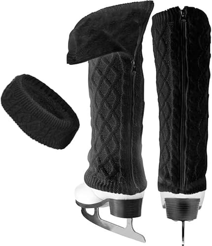 CFHOOAY Set scaldamuscoli e fascia per pattinaggio artistico, hockey, pattinaggio, caldo maglia invernale in pile, foderato, scaldamuscoli e fascia per balletto dance.Ice Skating