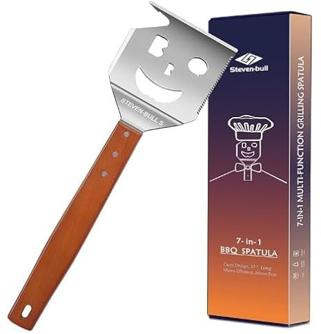 Spatule Barbecue 7 en 1, Ustensiles barbecue avec spatule, Accessoires de Barbecue Extra Longs, Meilleurs Cadeaux de Barbecue pour Hommes Uniques, Couverts de barbecue multifonctions avec manche