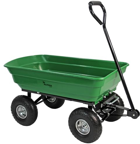 Actiasgear 75L Heavy Duty Garden Dump Cart Large Capacity with 4 Pneumatic Wheels, Mulch, Logs, Soil