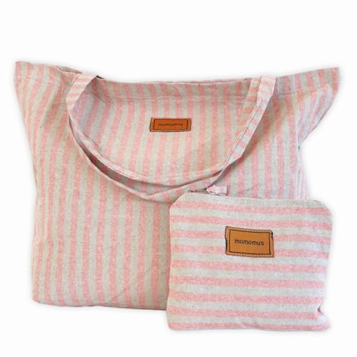 MOMOMUS Bolsa de Playa XXL de Algodón Reciclado, Bolso Playa Mujer 60x40 cm | Bolso playa grande XXL familiar, ligero y resistente con gran capacidad para piscina, viajes y días de verano.