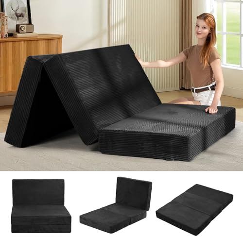 feliz home 6-Inch Tri-Folding Mattress Full Size - Foldable Futon Sofa Bed with Removable Washable Cover, Folding Mattress | Non-Slip Bottom & Carry Handles for Guest, Camping, Dorm
