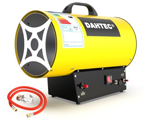 DAHTEC 61,500-102,000 Btu/hr Portable Gas Heater Industrial Space Fan Heaters Workshops Hot Air Blower Mechanical Switch Piezo Ignition, Yellow, 18-30KW
