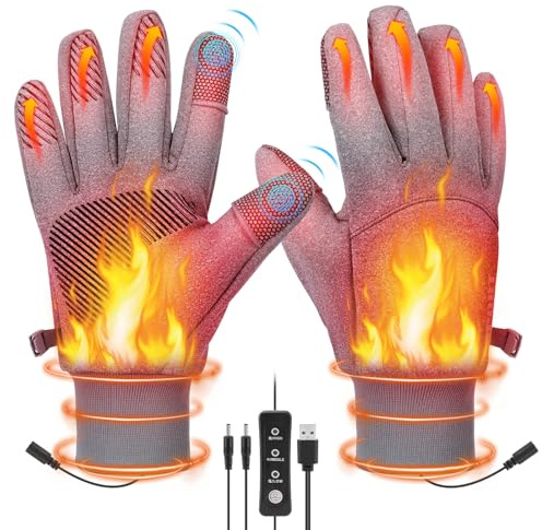 Gkstly USB Heated Gloves, Electric Heated Gloves, Full Finger Heating Glove, Winter Touchscreen Glove 3 Levels Temperature Adjustable Warm Gloves for Riding Running Skiing Driving for Men Women
