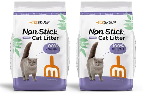 Robotail Premium Cat Litter, Non-Stick Strong Clumping Cat Litter, 100% Natural Cassava Kitty Litter, Multi-Cat/Unscented Dust-Free/Odor Control/Ultra Absorbent/Less Scattering - 18 lbs - 2 Pack