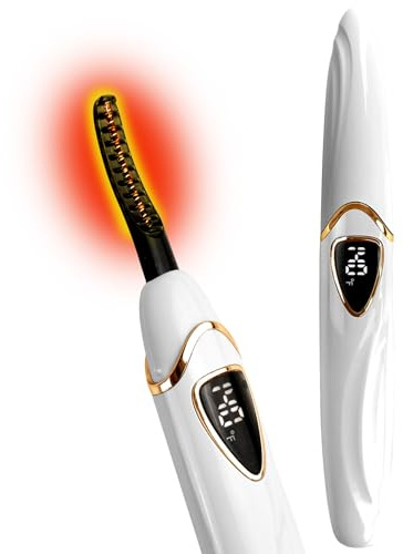 Tehoi Recourbe-cils électrique chauffant, affichage de la température LED, plage de contrôle de 60 à 90 °C, rechargeable par USB, idéal pour les soins de beauté naturels DE S600 (PearlWhite Gold)