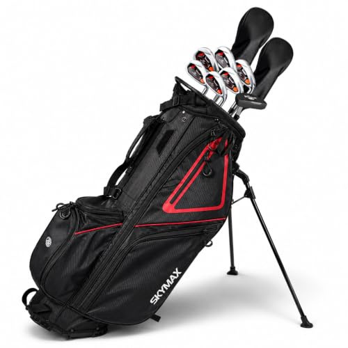 Skymax Men’s +1” RH Boxed Golf Set Steel – Right Hand Golf Clubs with Hybrid Stand Bag, Longer Length Clubs, Driver, Fairway Wood, Irons & Putter