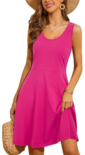 STYLEWORD Sommerkleid Damen Sommer A Linie Knielang Kleid Einfarbig Ärmellos Freizeitkleid(Rosa,XXL)