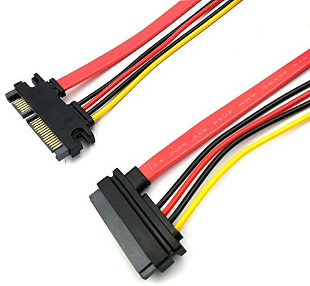 Duttek SATA förlängningskabel, 50 cm (20 tum) 22-polig (7+15) SATA hane till hona DATA och strömkombination Silmline förlängningskabel M/f
