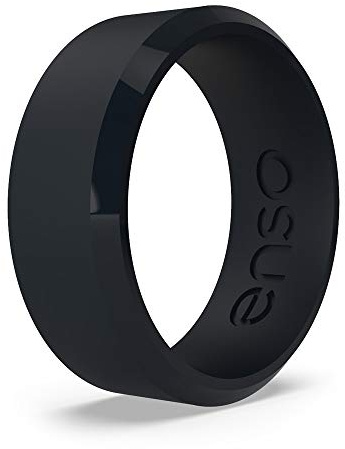 Enso Rings Bevel Classic Silicone Wedding Ring – Hypoallergenic Unisex Wedding Band – Comfortable Band for Active Lifestyle – 8mm Wide, 2.16mm Thick Obsidian Size: 11