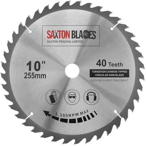 Saxton TCT Lame de scie à onglet circulaire pour bois 255 mm x 40 dents x 25,4 mm alésage pour scie Evolution Rage
