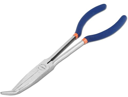 WISEPRO Long Reach Pliers - 11 Inches 45 Degree Angle Long Needle Nose Pliers - for Narrow Spaces and Limited Areas