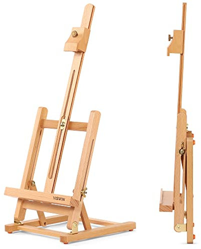 VISWIN 63 cm kleines H-Rahmen-Tischstaffelei, verstellbar, Buchenholz, für Leinwände bis 38 cm, tragbare Tischstaffelei für Erwachsene, Künstler, Anfänger – Natur