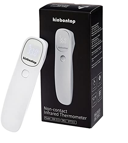 Kinbontop - Termometro a infrarossi senza contatto, per adulti, bambini e neonati, monitor LCD, memorizza le misurazioni, con allarme per febbre