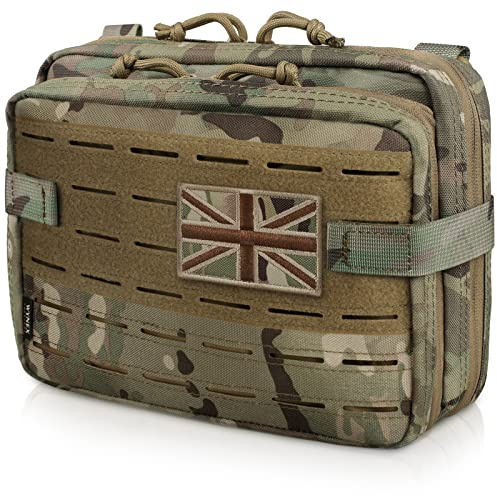 WYNEX Tactical Molle Admin Pouch of Laser Cut Design, Utility Pouches Molle Attachment Medical EMT Organizer with Map Pocket Tool Holder UK Flag Patch Included