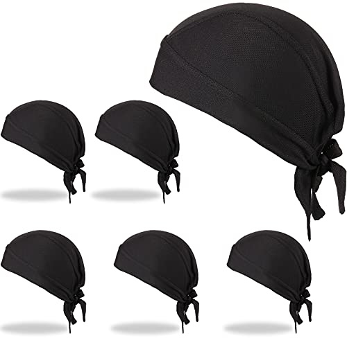 6 Pieces Do Rags Sweat Wicking Beanie Cooling Durags Skull Cap Motorcycle Head Wrap Bandana for Men Women (Black)