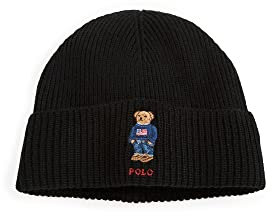 Polo Ralph Lauren Herren Beanie-Mütze mit solider Flagge, Polo Schwarz, Einheitsgröße