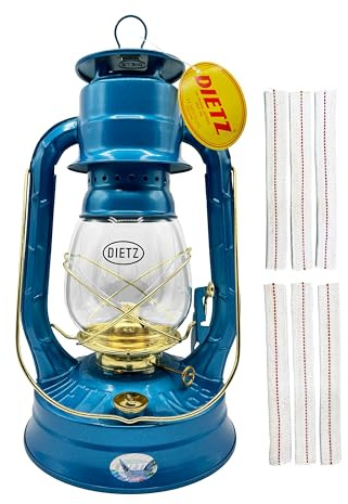 Light of Mine - Dietz #08 Air Pilot Blue with Gold Trim Oil Lantern Bundle Including 6-Pack of 100% Cotton 7/8 Replacement Wick Strips (#08, Blue & G)