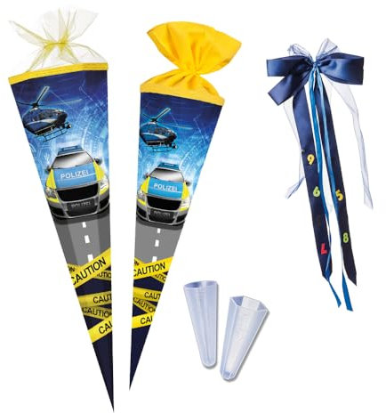 Nestler Schultüten-Set zum Befüllen, Handgemachte Zuckertüte aus Karton - Motiv Sonderkommando, Schultüte, Spitzenschutz, Schleife (85 cm 6-eckig)