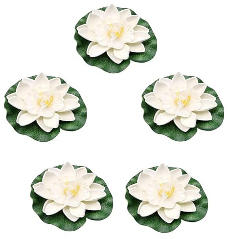 Toulifly 5 Stück Wasserlilie Pflanzen,Teichpflanzen Künstlich, Teichdeko,Schwimmende Blumen Künstliche Seerosen für Aquarium Terrasse Garten Pool Garten Teich(Weiß)
