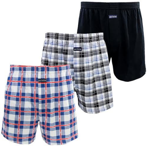 3 Pièces Caleçon Lâche Homme 100% Coton Tricot Amples Respirants Ultra Confortables Boxer Shorts pour Homme M - 3XL (XL, 3X Mix02(Noir/Rouge Plaid))