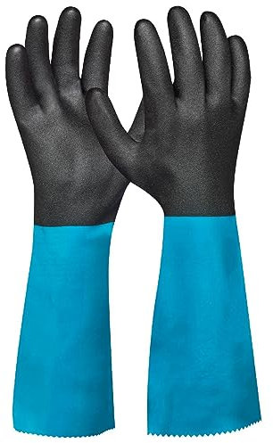 Gebol Grip Tech Plus 1 paire de gants longs en caoutchouc nitrile, PVC et tricot de nylon à l'intérieur contre les produits chimiques, l'acide, l'huile et la graisse - Imperméables et antidérapants -