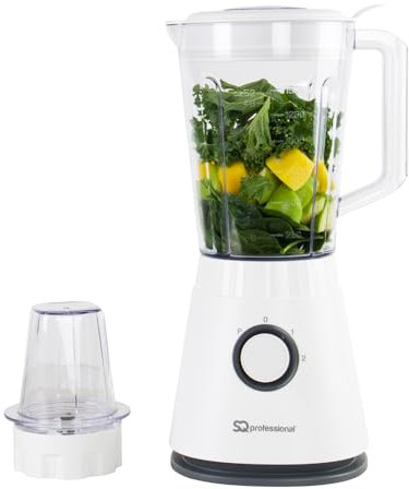 SQ Professional Blitz 600W Blender with 1.5L Plastic Measuring Jug & Grinder Blender for Milkshakes Smoothie Blender Juice Mixer, Ice Crush Function Jug 1.5L Capacity (White)