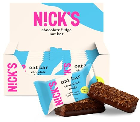 NICKS Barritas de avena con fudge de chocolate, snack flapjack tradicional, barra de avena rica en fibra y sin azúcares añadidos (12x35g)